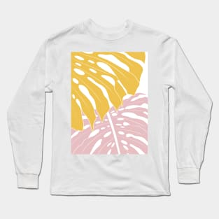 Abstract Yellow And Pink Monstera Leaves Long Sleeve T-Shirt